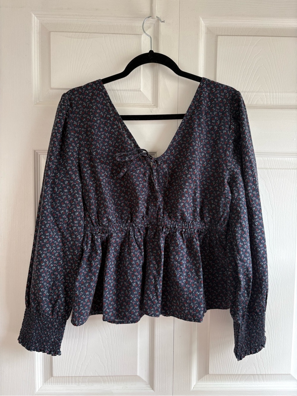 Madewell Tie-Back Peplum Top Daisies Deep Blue Ditsy Floral M Peasant Cottage - Picture 5 of 9